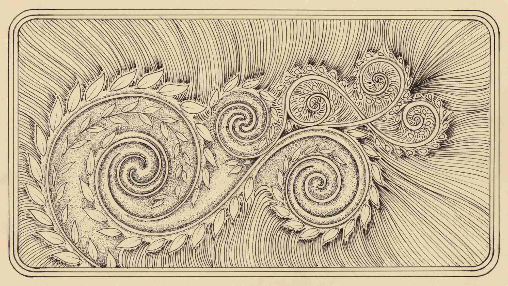 Spiral vine Zentangle pattern.