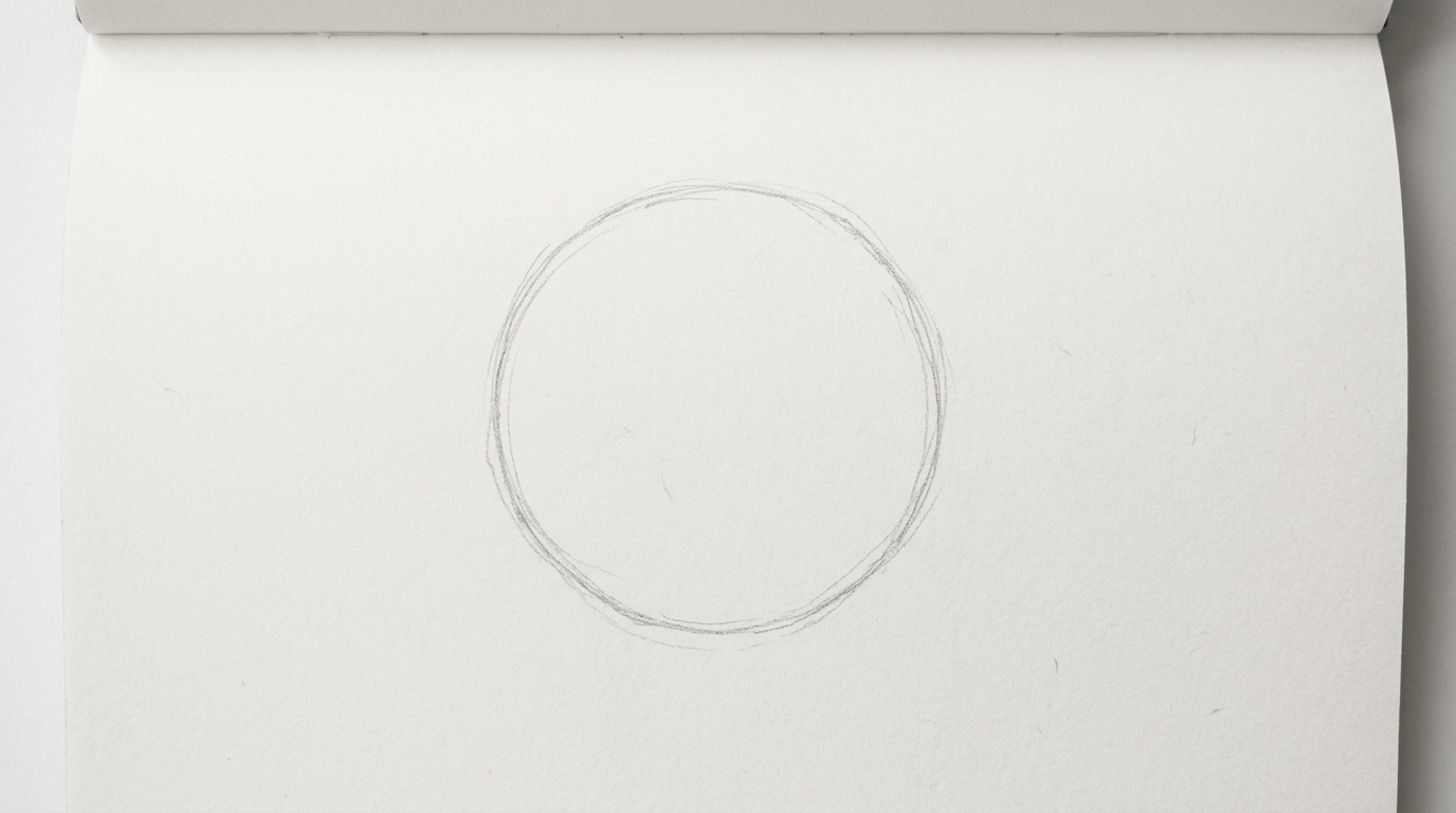 Light pencil guideline circle drawn on white paper as the starting shape for an orchid flower sketch.