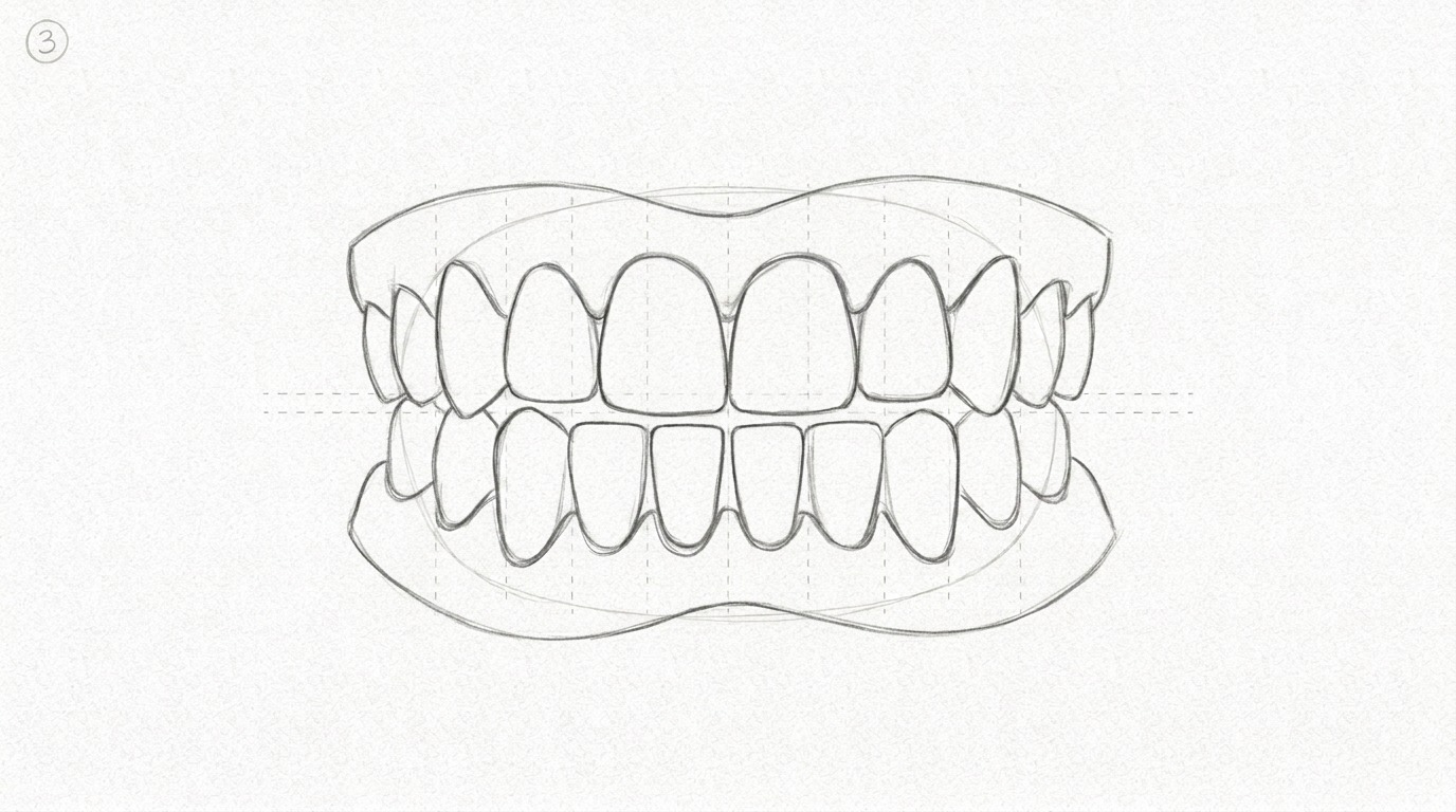 A teeth drawing showing gums added above the tooth rows.