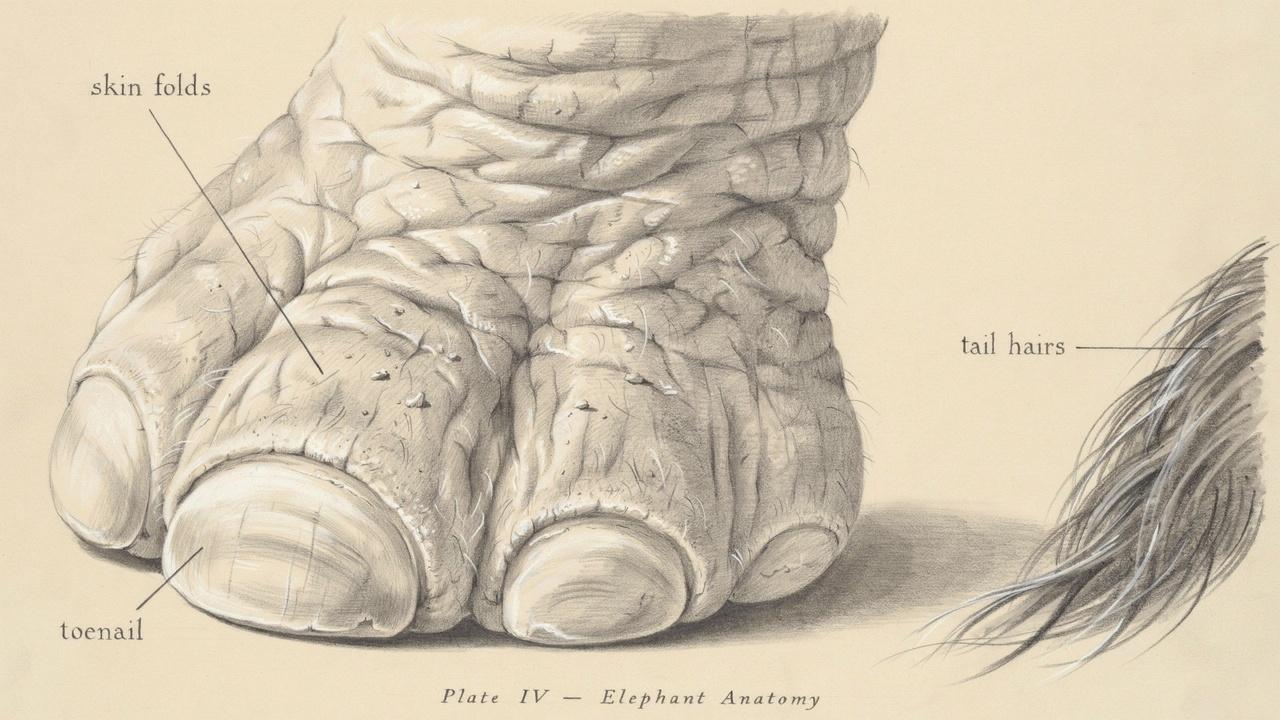 Adding wrinkles and texture to an elephant drawing.