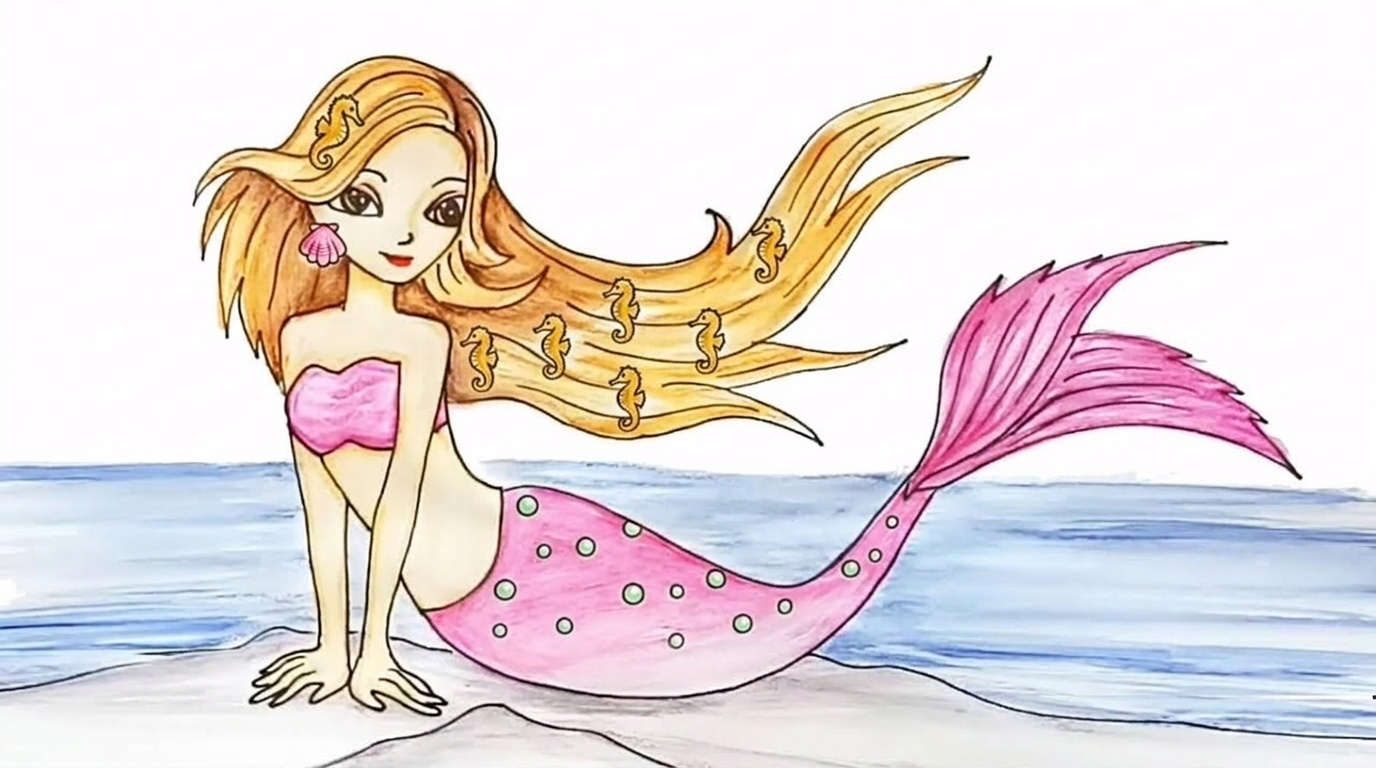 cartoon mermaid drawing.