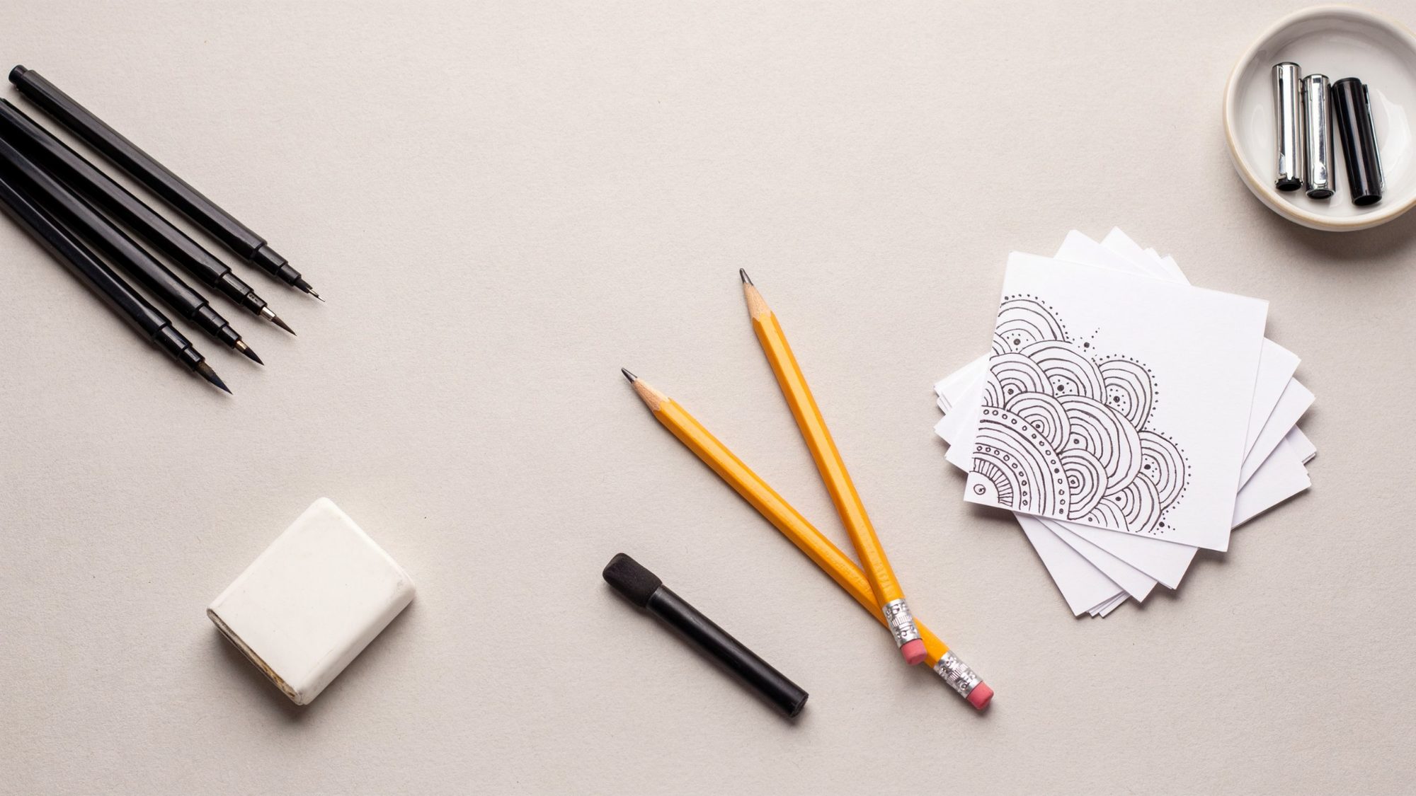 Basic tools needed for drawing easy Zentangle patterns.