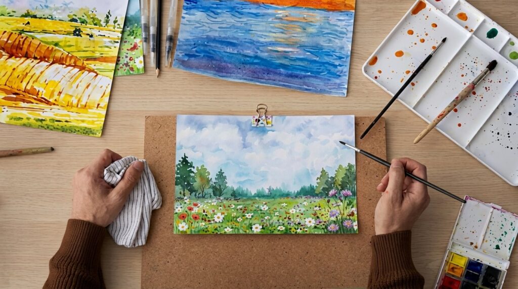 image showing different watercolor paintings.