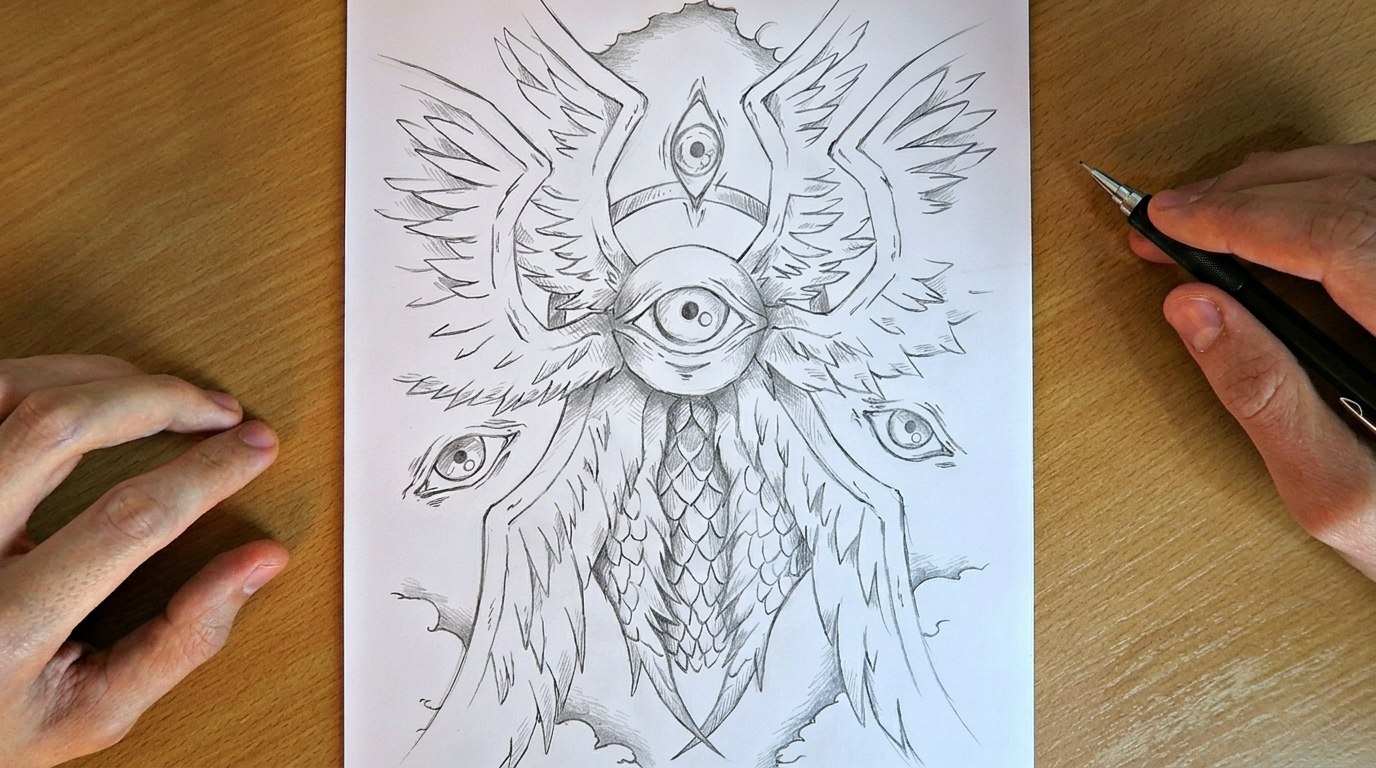 Fantasy angel drawing inspired by biblically accurate angel descriptions.
