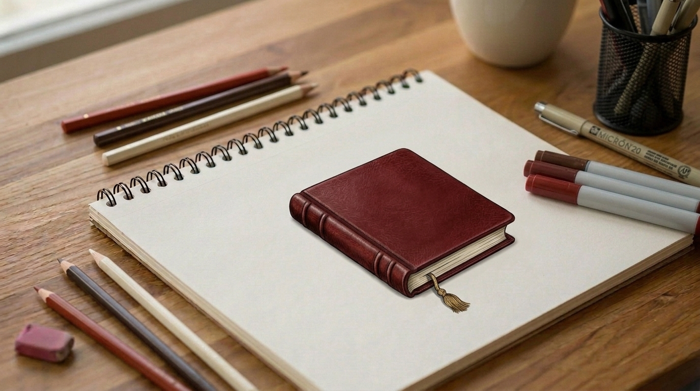 Completed colored book drawing with shading and depth for a realistic finish
