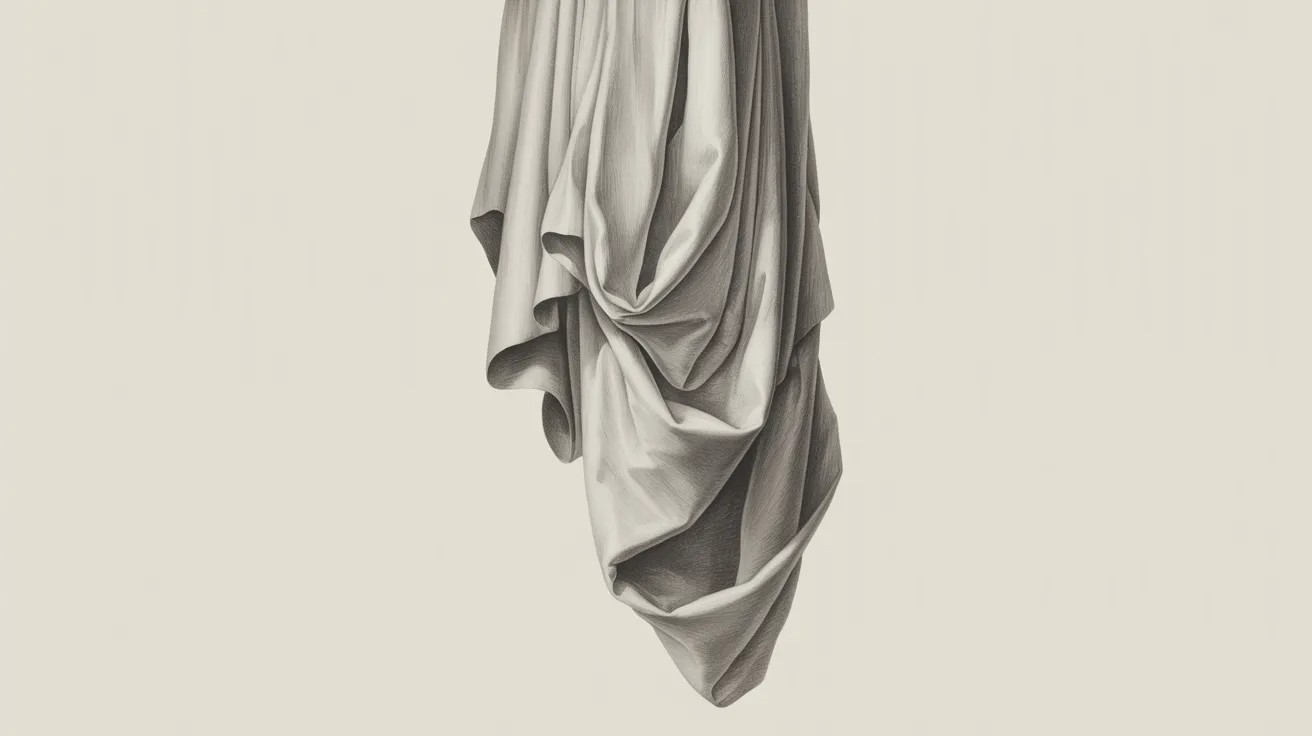Renaissance fabric study focusing on hanging cloth with soft folds, realistic shading, and attention to light and texture.