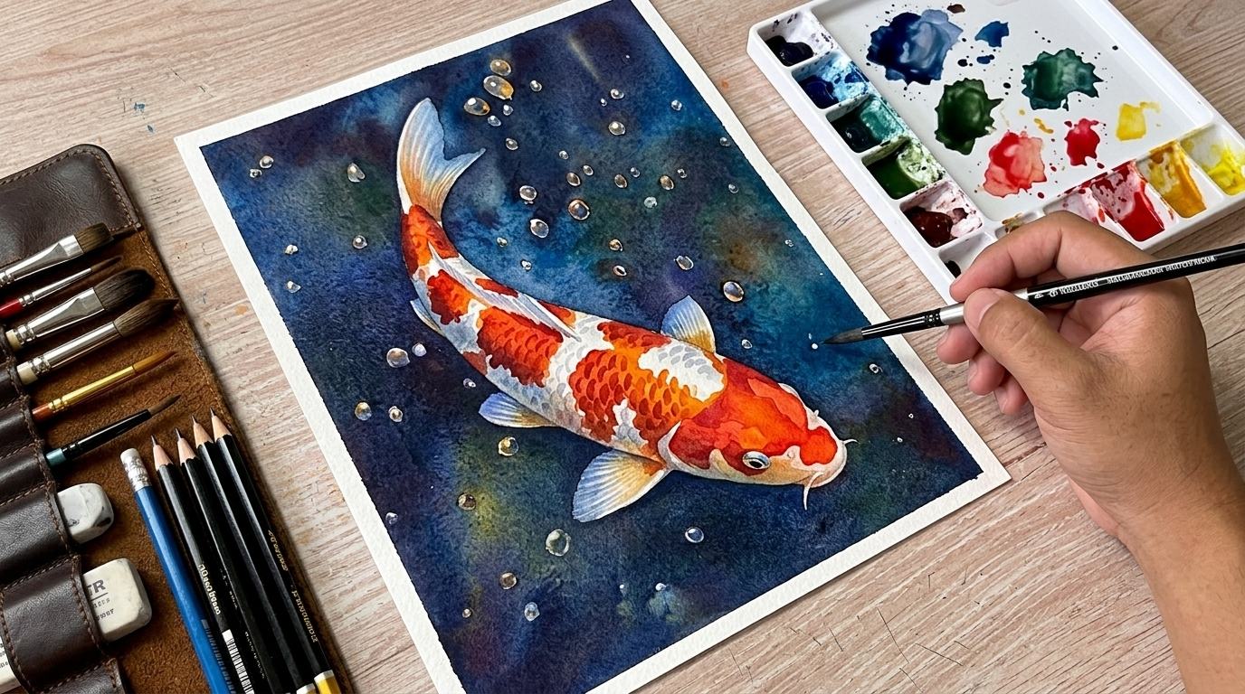 picture showing koi fish painting.