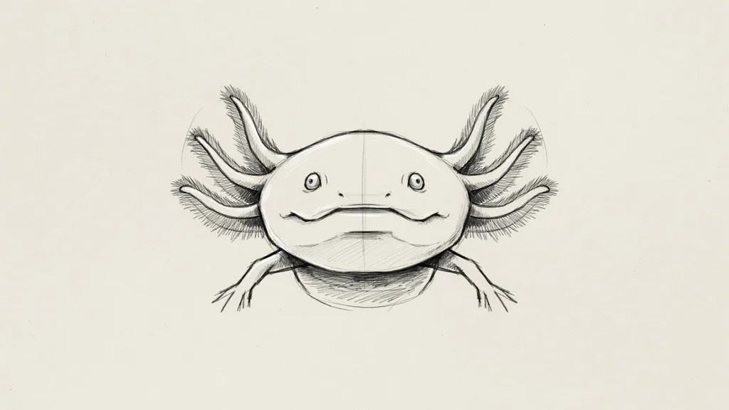 Axolotl gill stalks drawn on both sides of the head.