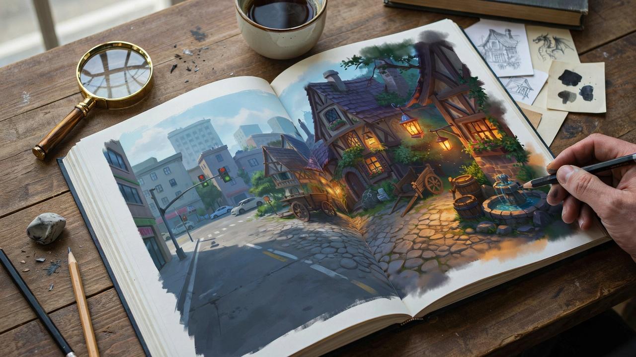 Imaginative environment created using real-world references.
