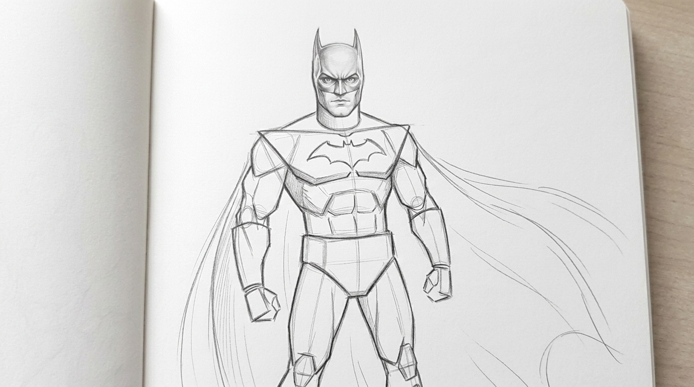 Adding Batman’s costume details including the bat symbol and utility belt.
