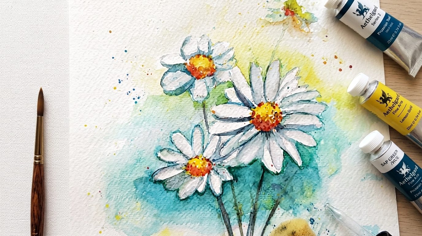 image showing daisy watercolor painting.