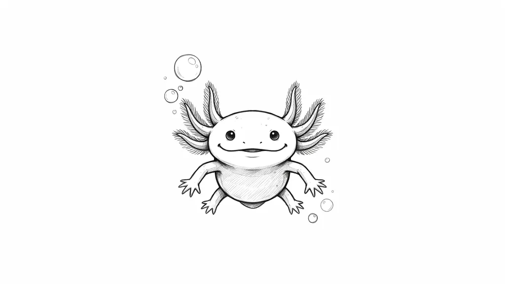 Axolotl drawing with bubbles around it.