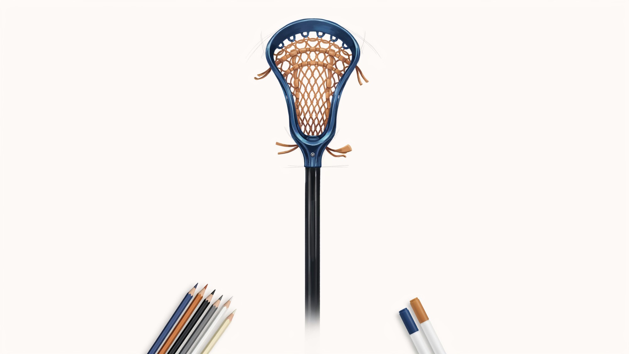 Colored lacrosse stick drawing with shading and realistic details.