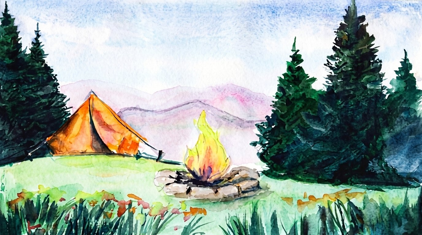 image showing camp landscape painting.