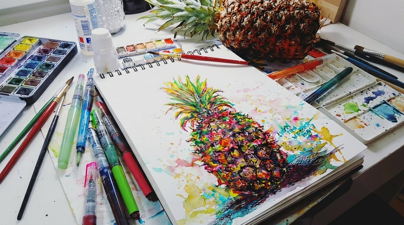 image showing colorful pineapple painting.