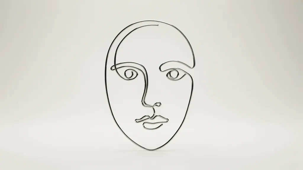 Minimal wire sculpture forming a simple continuous line face design