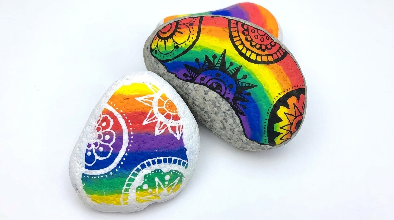 rainbow painted rocks.