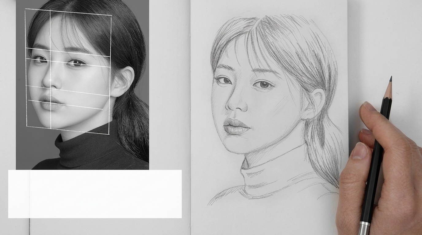 using a reference photo for the sketch.