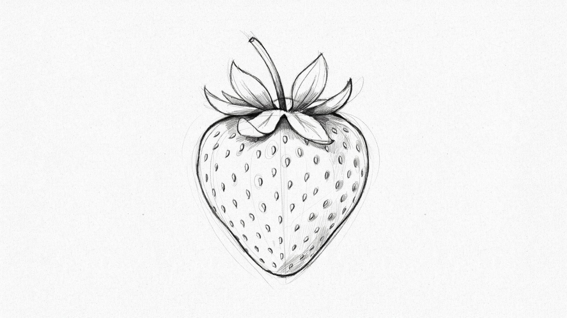 Clean strawberry pencil sketch with refined lines and erased guidelines.