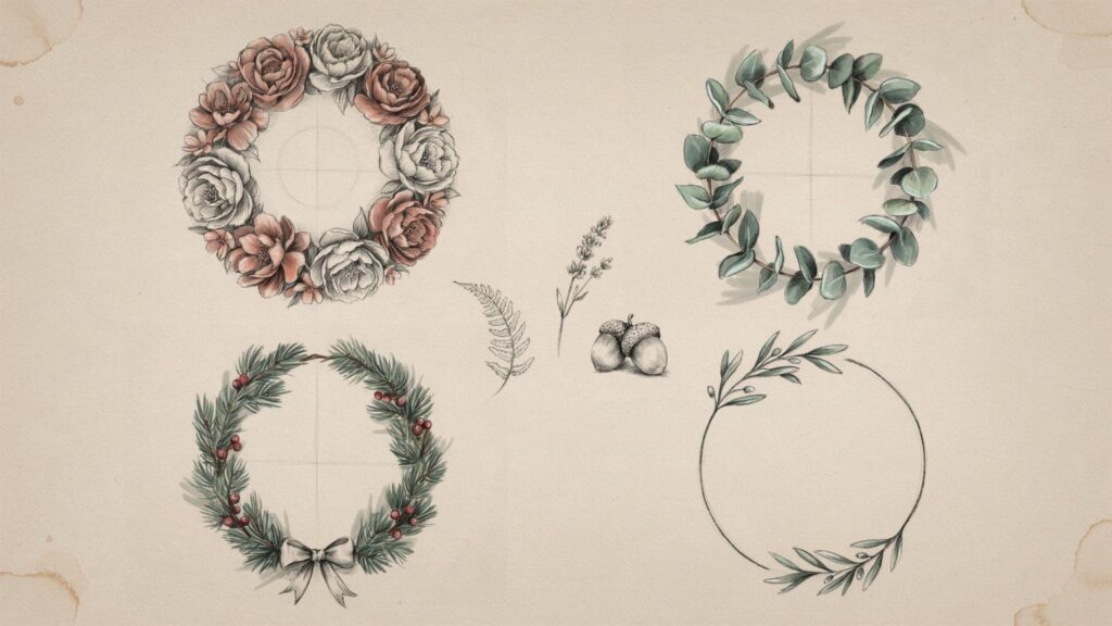 11 Wreath Drawing: Simple Techniques Explained Different styles of wreath and some basic patterns.