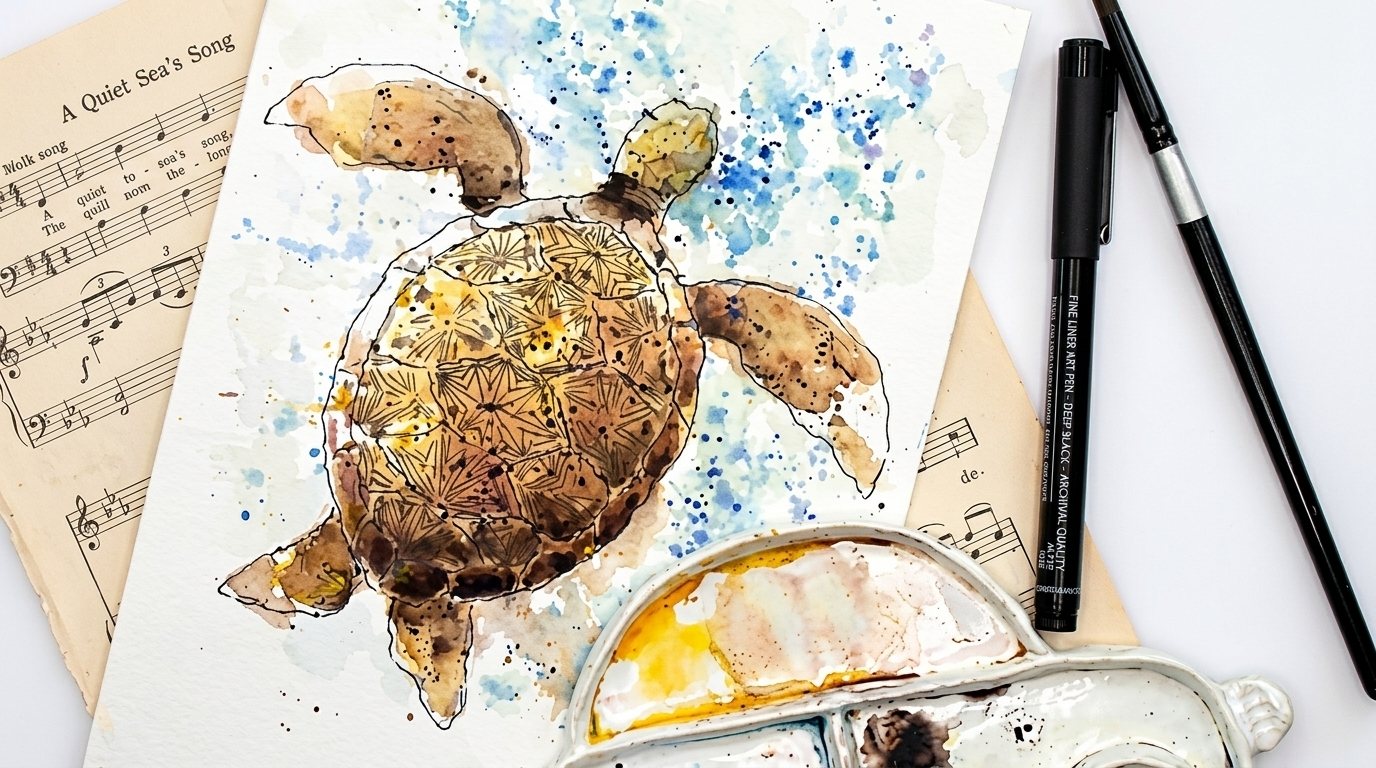 picture showing sea turtle painting.