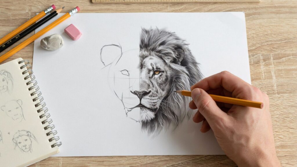 Easy lion drawing step-by-step tutorial for beginners
