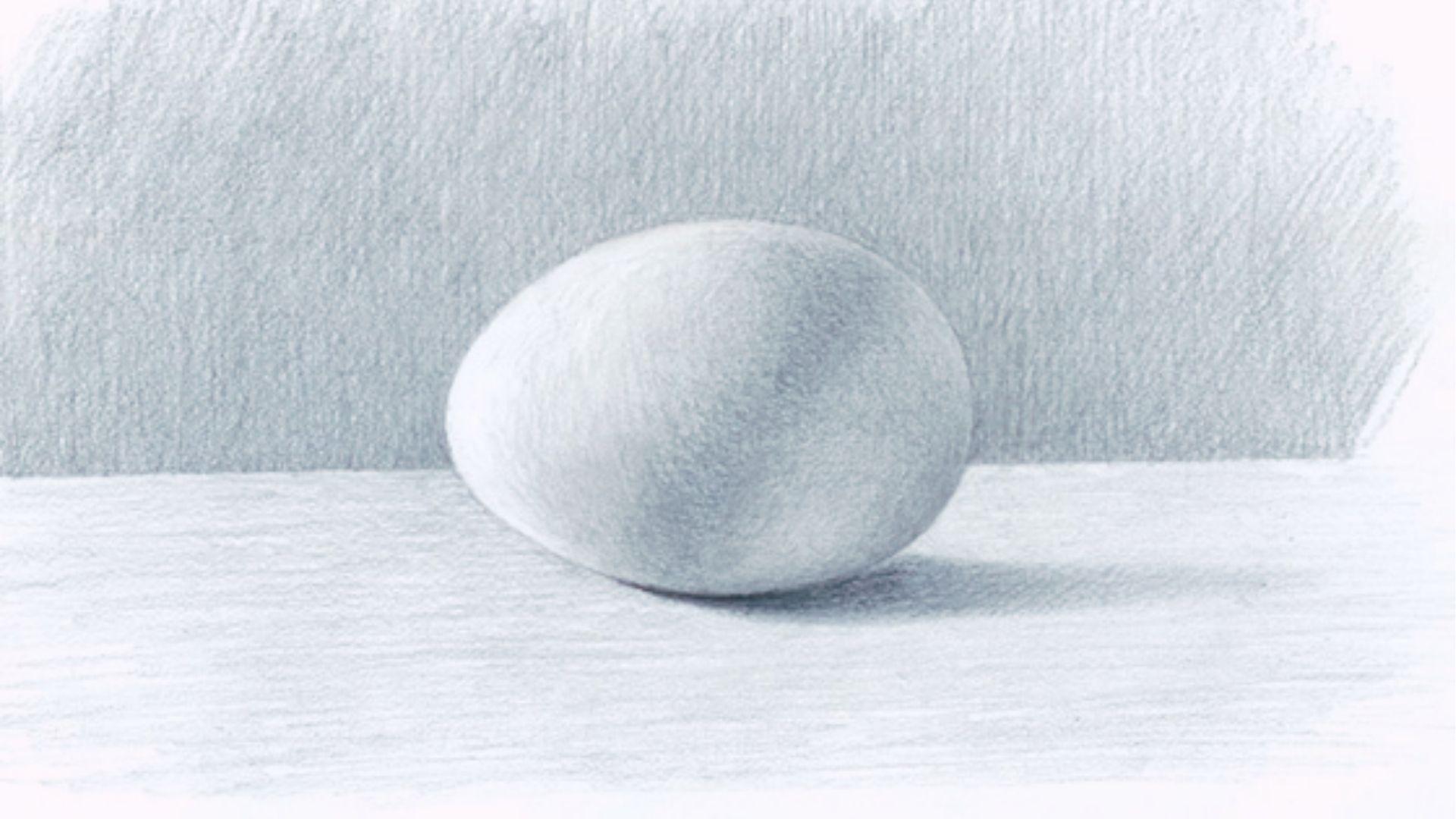 Photorealistic pencil egg sketch with smooth gradient shading and subtle shadow on textured paper