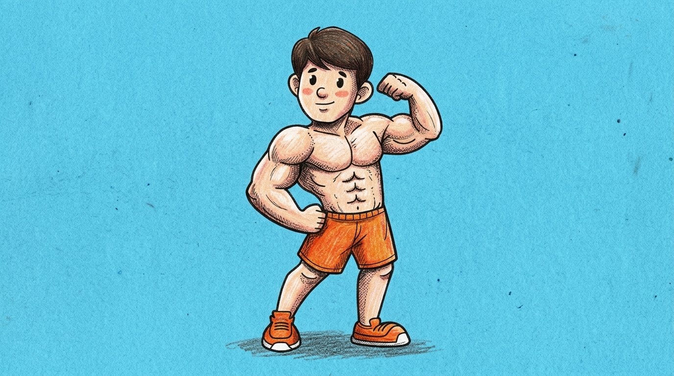 Cartoon character with simplified abdominal muscles.