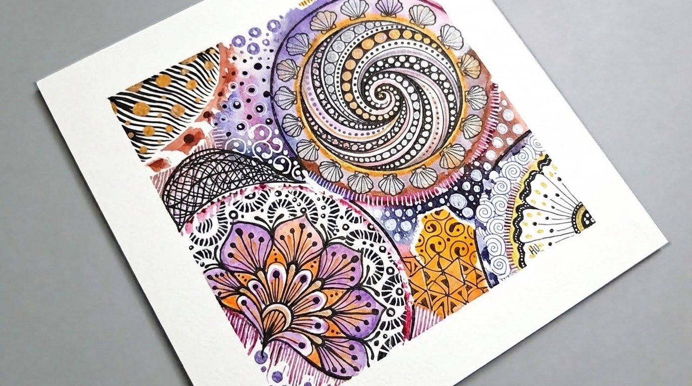 Mixed Zentangle fusion pattern.
