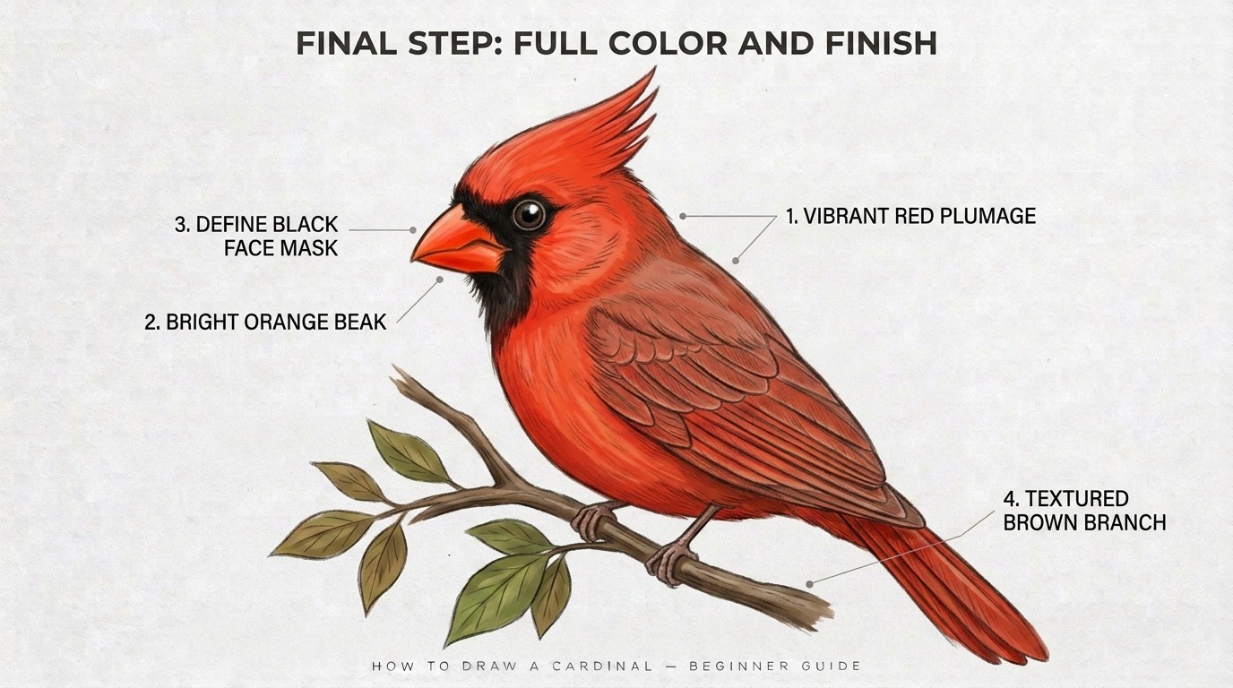 Step 7: Color Your Cardinal Drawing
