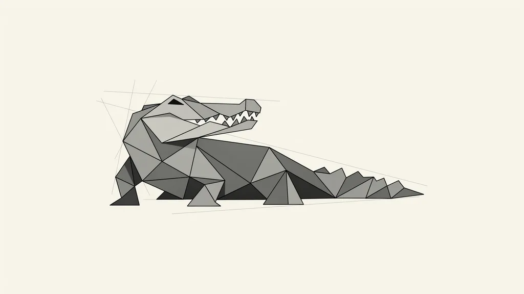 Geometric alligator drawing created with angular shapes and lines.