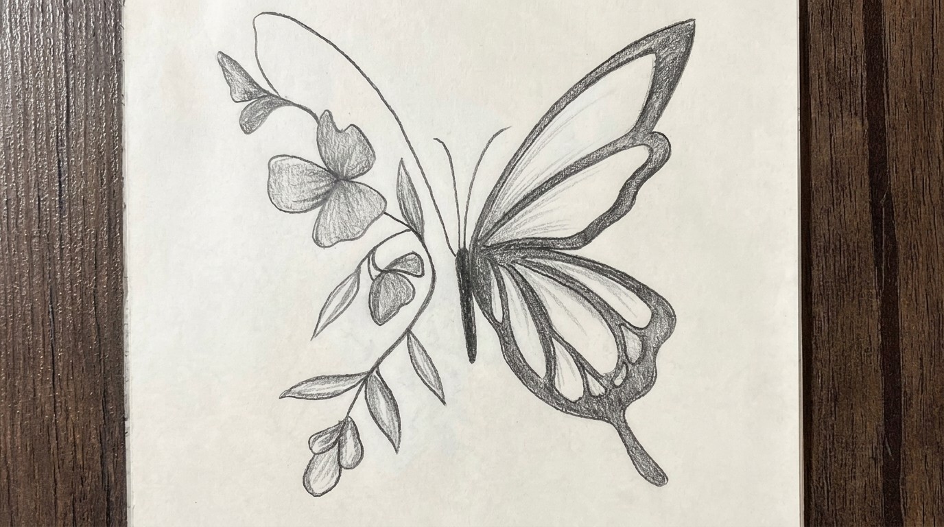image showing sketch of a butterfly.