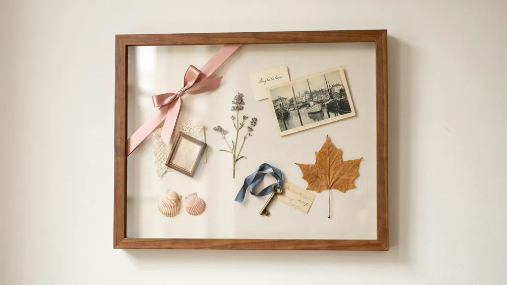 Adding labels and decorative details to a shadow box.