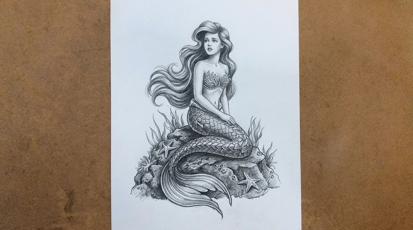 realistic mermaid drawing.