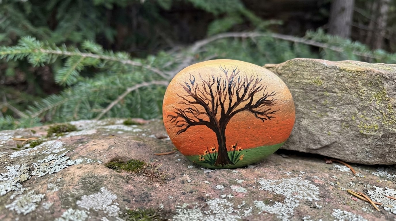 tree painted on the rock.