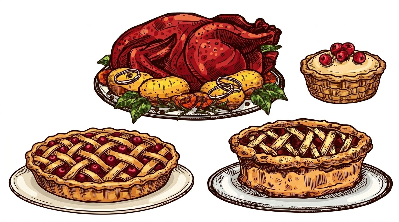 Thanksgiving food drawings.