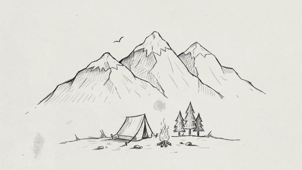 Tent and mountains doodle