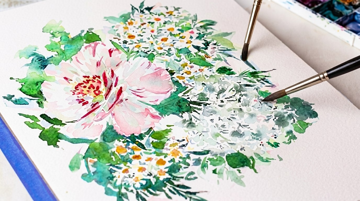 picture showing watercolor flower painting.