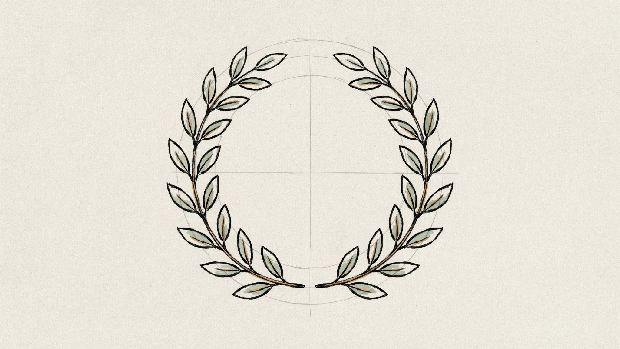 Classic laurel wreath tutorial using symmetrical leaf pairs to teach beginner proportions and balance.