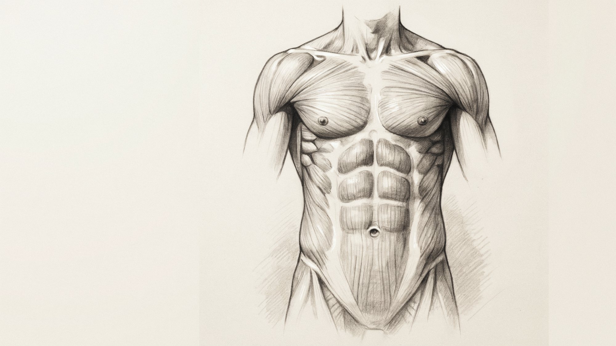 Torso sketch showing obliques and waist muscles.