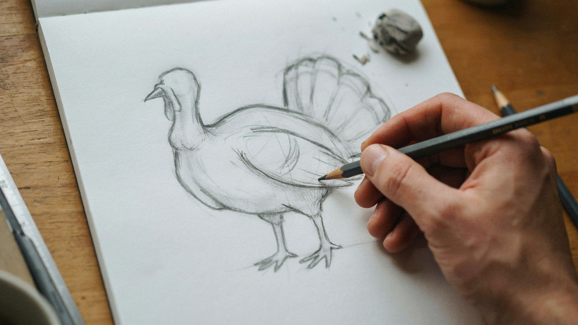 Turkey drawing with wings, beak, and legs