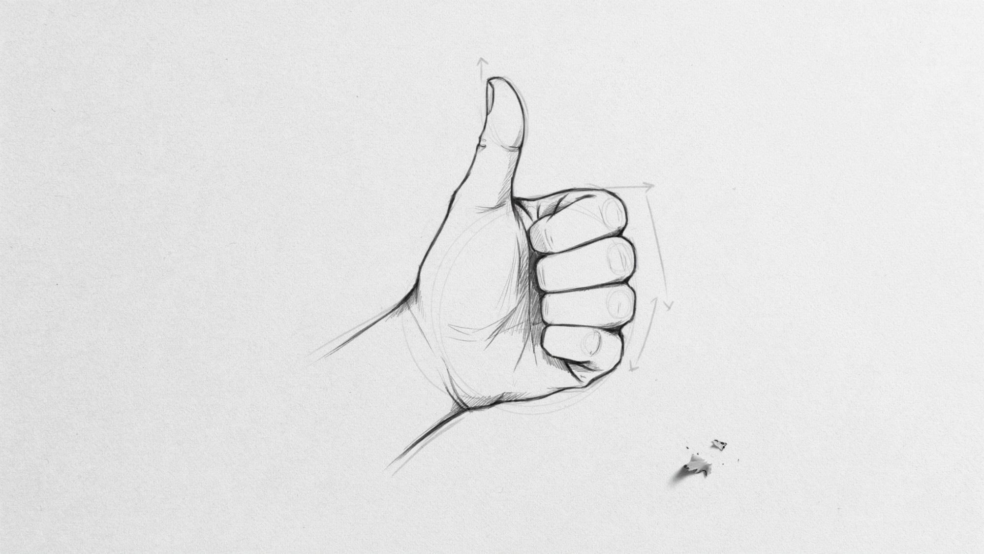 Easy method for drawing a thumbs up using simple shapes and basic hand structure.