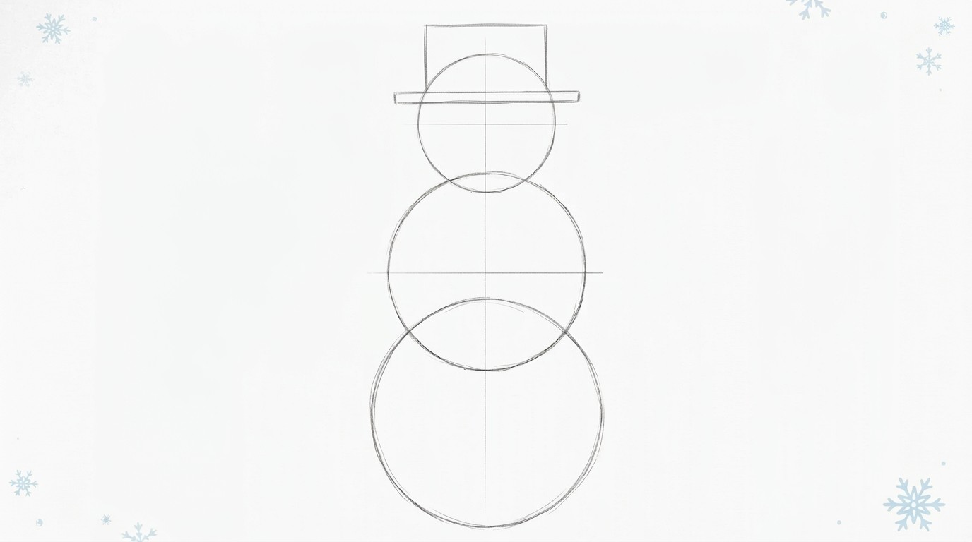 Snowman sketch with a top hat added on the head
