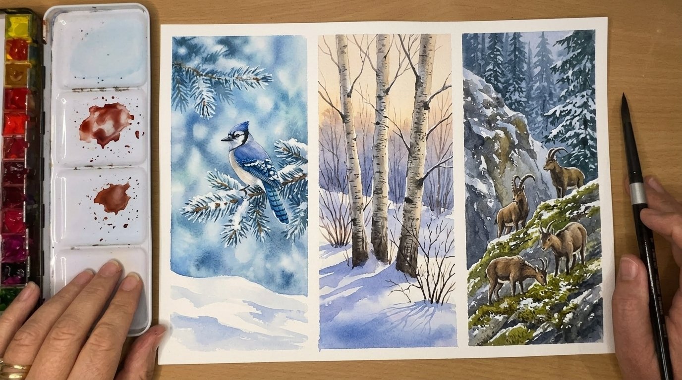 image showing different watercolor paintings.
