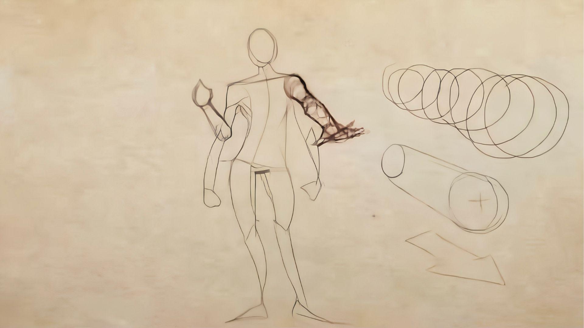 Gesture drawings with detail insets highlight foreshortening in limbs during dynamic action
