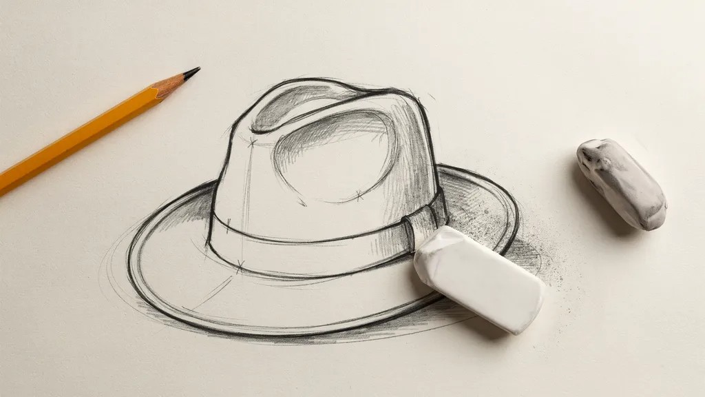 Tracing the final hat outline and removing sketch guidelines for a clean drawing