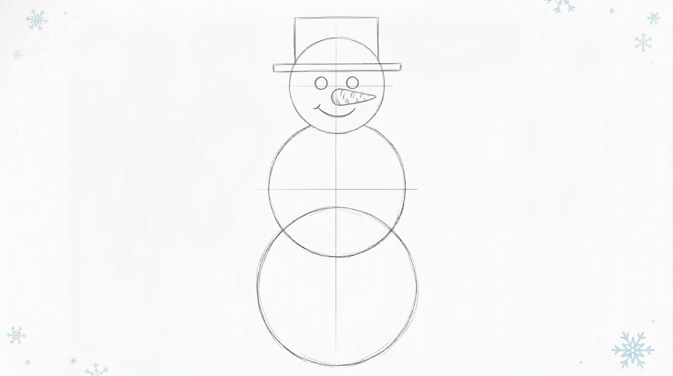 Snowman face with eyes, smile, and carrot nose