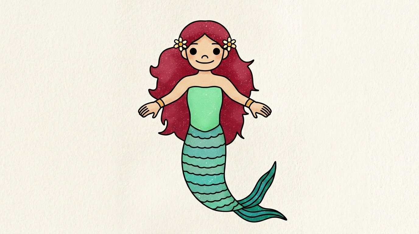 mermaid drawing using simple shapes.