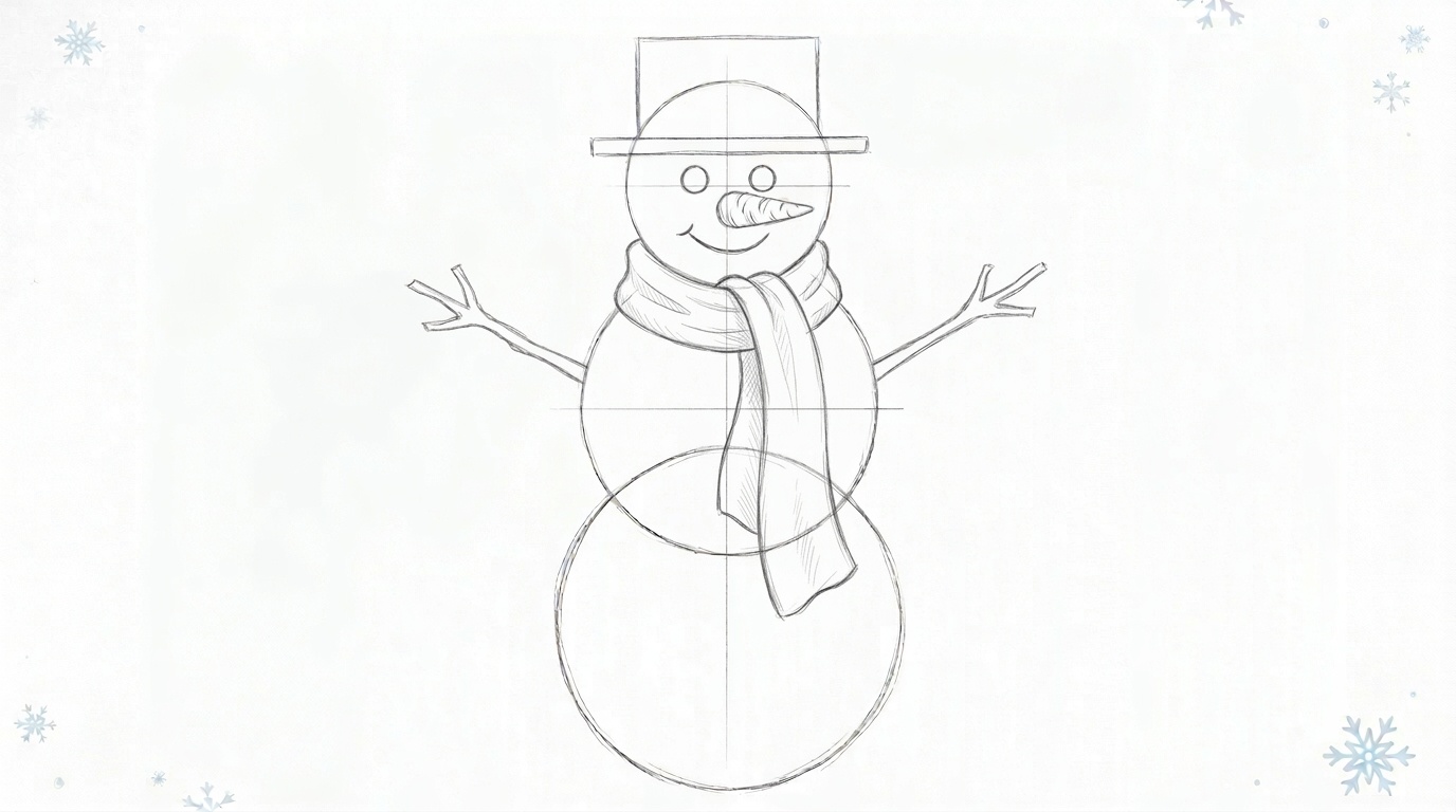 Snowman wearing a scarf wrapped around the neck