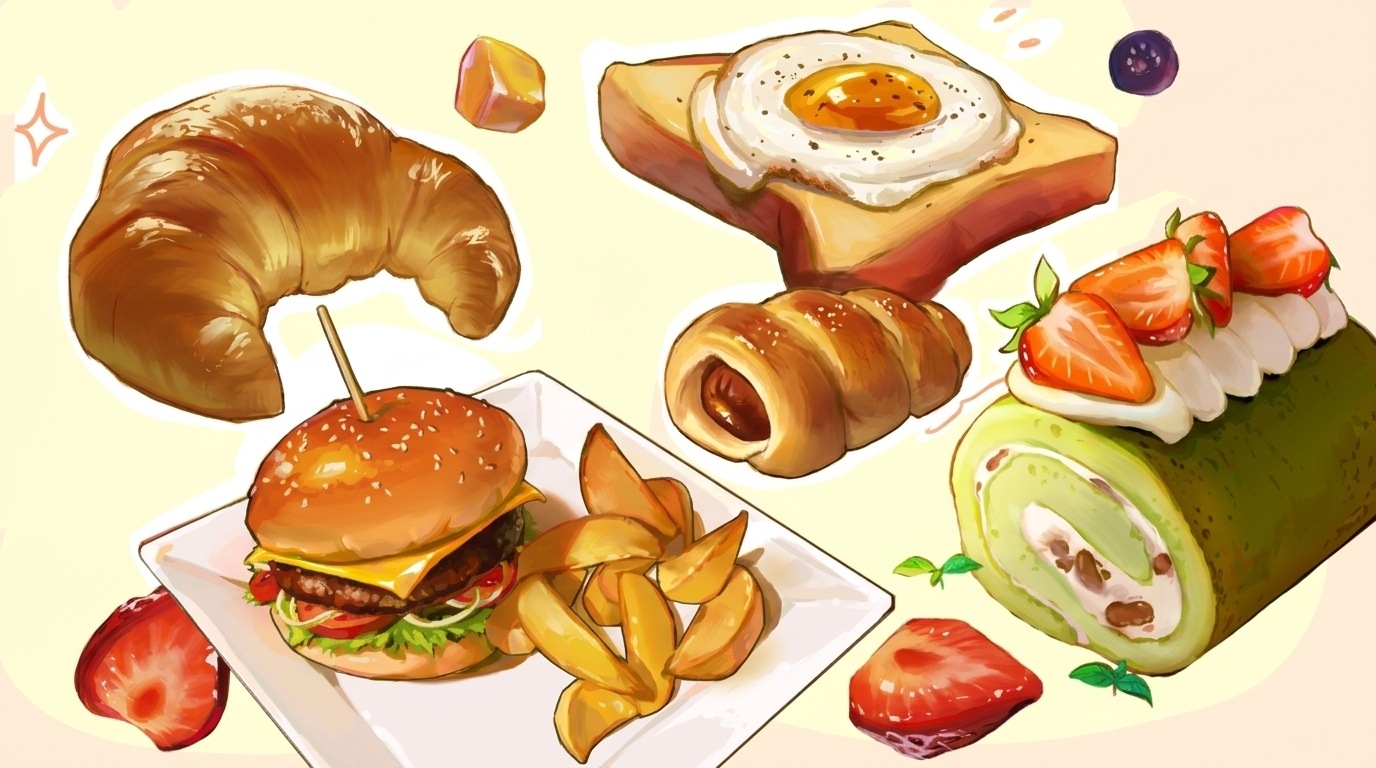 glow effect food drawings.